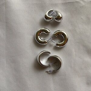 Silver Hoop Earrings Set